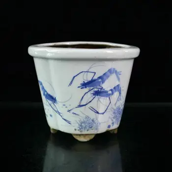 Stari kitajski porcelan Modre in bele kozice zabavno vzorec cvetlični lonček