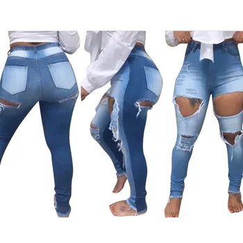 Ženski jeans, moda osebnost priljubljena raztrgala resast, svinčnik hlače matere noge hlače ženske jeans
