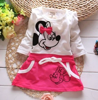 Baby Dekleta Novo Srčkan Mickey Minnie Šivanje Obleko z Dolgimi Rokavi Baby otroška Oblačila Risanka Tiskanja Kostum