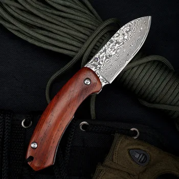 Damask Jekla Prostem Taktično Žep Folding Nož Sandalovine Ročaj Visoke Kakovosti Divjini Preživetje Prenosni Noži, Orodje EOS