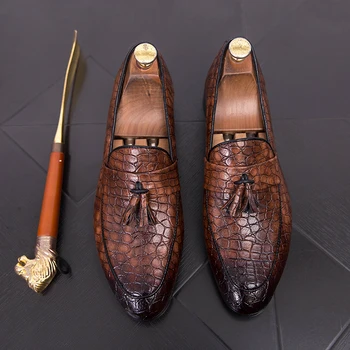 2021 Moda Krokodil Kože Čevlji Mens Formalno Obleko, Čevlji za Klasično Rjavi Usnjeni Čevlji za Moške italijanska Modna Mens Obleko Loafers
