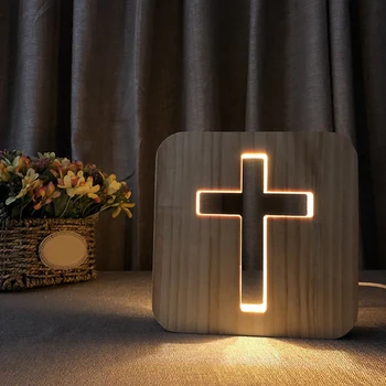 3D LED Svetilka Noč Svetlobe USB Desk namizne Svetilke, Krščanstva Križ Obrti za Darilo Doma Dekoracijo Lesen Križ
