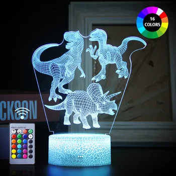 Daljinsko 3D Dinozaver LED Nočna Lučka Desk Nočna 16 barv namizne Svetilke Darila za Otroka Otroci Dekle Otroka, Rojstni dan, Počitnice Dekor