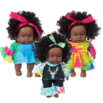 3 Slog Barvita Obleko Novega Otroka Afriške Lutke Pop Prerojeni Silicij Bathrobre Vny 20 cm Rojen Poupee Boneca Baby Mehke Igrače Dekle Todder