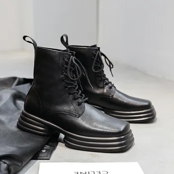Britanski stil moških luksuznih modnih stranka nočni klub obleke platforma čevlji črni originalne usnjene čevlje čipke-up kavboj gleženj botas