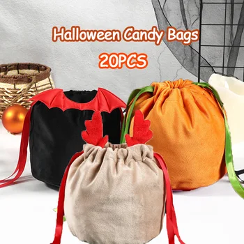 20PCS Halloween Candy Torbe Žamet Bučna Bat Rogovja Trik ali Zdravljenje Darilo, s String Božič Pakiranje Torbe za Stranka Dekor