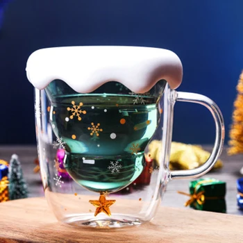 Dvojna Plast Stekla Pokal 2022 Božično Drevo Kave Vrč Creative 3D Pregleden Srčkan Vrč Cocktail Kozarec S pokrovom Tea Cup Darila