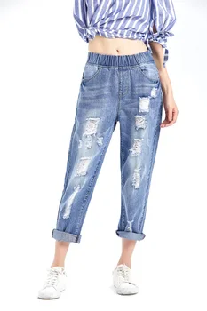 Nova Moda Luknje ripped kavbojke ženske Denim harem hlače svoboden gleženj-dolžina Fantje hlače Za ženske Ženske skinny jeans D14