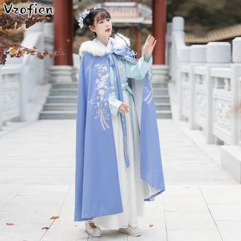 Hanfu Plašč Kitajske Tradicionalne Vezenje Suknji Kostume Tang Dinastije Pravljice Hooded Ogrinjala Starodavni Orientalski Princesa Plašč