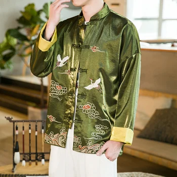 Tang bo ustrezala Kitajski Majica Jakno Slog Ovratnik Tradicionalna Kitajska Oblačila za Moške, Svila Kungfu Cheongsam Vrh Hanfu Moški Obeh Straneh