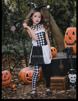 Japonski sweet lolita otrok dekle obleko, Črno beli klovn halloween cosplay anime little devil otroke, ki nastavite Obleko + hlače + kc
