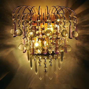Spalnica Crystal Stenska luč Luksuzni Zlati Royal Queen Cesarsko Krono Sodobno Romantično Kristali Stenska Svetilka