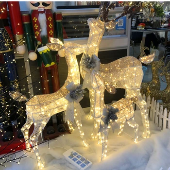 Veliki Božični Elk Družina Treh Železa Svetlobna Jelena Drevo Okraski Doma Decore Počitnice Nakupovalni Center Trgovina, Okna Okraski