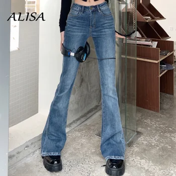 Ulične Flare Hlače Ženske Modni Visoka Vitka Traper Hlače Ženska Korejski Elegantna Y2k Vrečasta Širok Noge Jeans Hlače