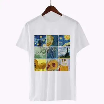 Ženska Kratek Rokav T Shirt 2021 Poletje Graphic Tee Vrhovi O Vratu Van Gogh Zvezdnato Noč Estetske Bele Majice Ženska Oblačila